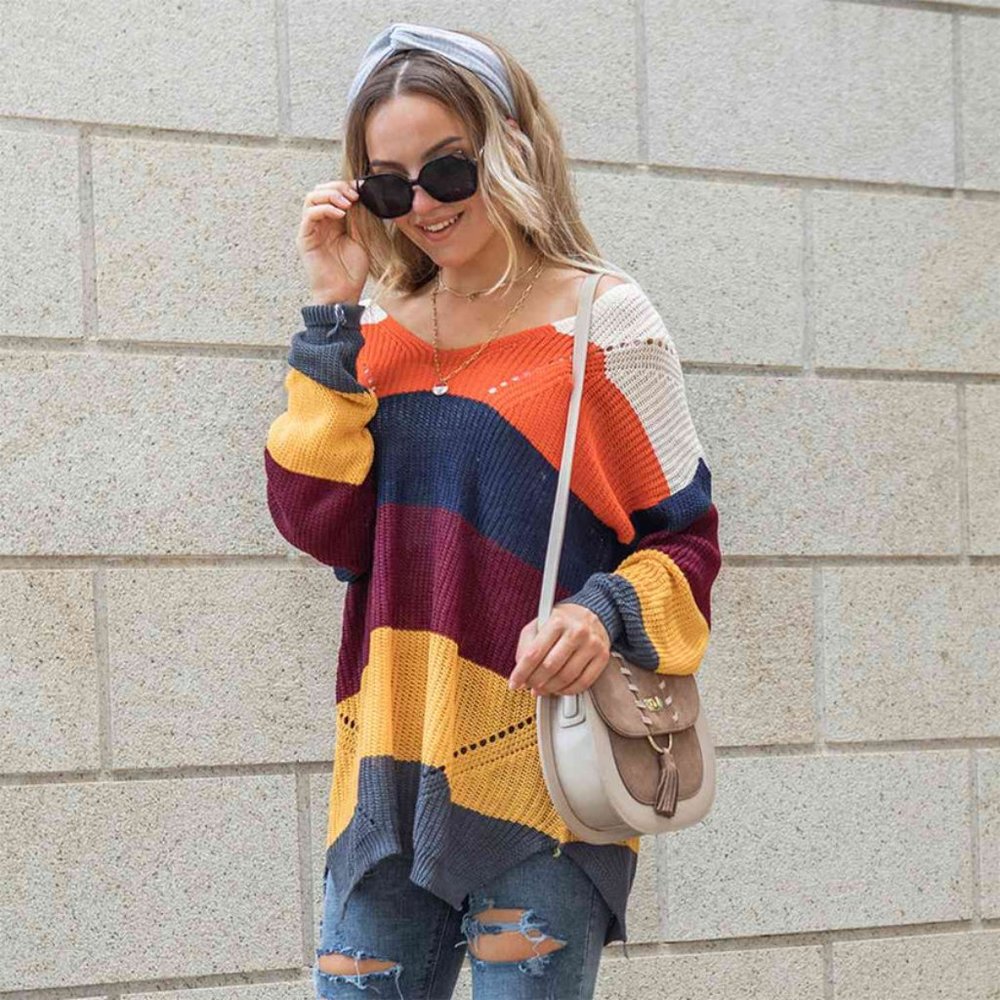 C+D+M Colorful Striped V-neck Sweater sz M
